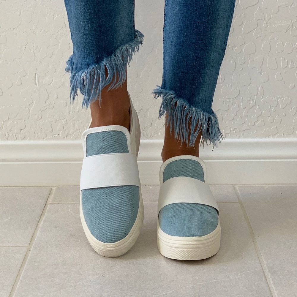 NIB Ash Blue Neoprene Comfort Slip On Sneakers - Picture 4 of 7